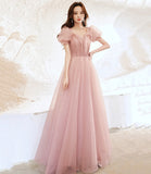 Pink tulle long prom dress pink evening gown HZ1023