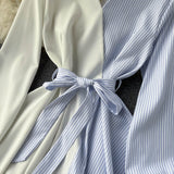 Fashionable Striped Long-Sleeved Irregular Dress HZ1023