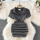 Slim and sexy polo collar, careful machine wrapped hip skirt HZ1023