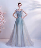 Cute tulle long A line prom dress evening dress HZ1023