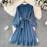 Sweet Long-Sleeved Corduroy Dress A Line Fashion Dress HZ1023