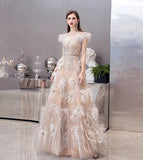 Unique tulle beads long prom dress evening dress HZ1023