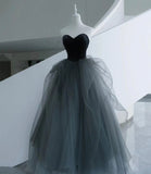 Black and gray tulle long prom dress A line evening dress HZ1023