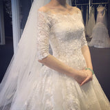 White tulle lace long ball gown dress evening gown HZ1023