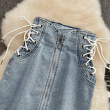 New strap zipper high waist denim skirt HZ1023