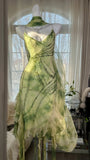 Green Romantic Elegant Exquisite Beaded Backless Long Chiffon Ruffle Homecoming Dress Prom Dress Evening Dress Birthday Vacation Party Dress HZ1023