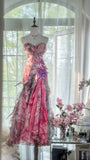 Pink Elegant Romantic Exquisite Floral Long Chiffon Ball Gown Evening Dress Party Dress Prom Dress HZ1023