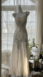 Ivory Vintage Elegant Shiny Exquisite Rhinestone Beading Long Chiffon Ball Gown Evening Dress Birthday Party Dress Prom Dress Graduation Dress HZ1023