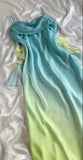 Blue/orange fashion gradient elegant spaghetti strap long chiffon prom dress evening dress party dress HZ1023