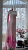 Pink Gradient Luxury Gorgeous Retro Fashion Exquisite Beaded Long Chiffon Ball Dress Birthday Party Dress Evening Dress Prom Dress HZ1023