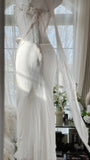 White Elegant Fashion Exquisite Floral Beaded Long Chiffon Ball Gown Evening Dress Party Dress Two Piece Set HZ1023