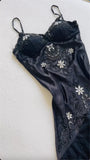 Black fashion vintage elegant exquisite floral beading spaghetti straps Long/Short satin lace princess ball gown evening dress party dress prom dress homecoming dress HZ1023