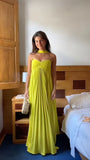 Yellow green fashion simple elegant tube top off shoulder long chiffon ball gown party dress evening dress with scarf Prom Dress HZ1023