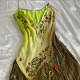 Green fashion gradient exquisite beaded long chiffon prom dress, evening dress, party dress HZ1023