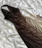 Brown Shiny Gradient Fashion Elegant Strap Long Chiffon Ruffle Ball Gown Evening Dress Party Dress HZ1023