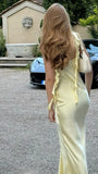 ????Yellow Fashion Elegant Long Slim Fit Ruffle Satin Ball Gown Evening Dress Garden Party Dress Graduation Dress Prom Dress Wedding Guest Party Dress Bridesmaid Dress HZ1023
