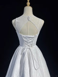 White pure simple beautiful sparkling fashion elegant exquisite rhinestone short mini backless floor length tulle homecoming prom dress evening dress party dress prom dress HZ1023