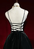 Black Shiny Vintage Elegant Delicate Rhinestone Lace Short Homecoming Dress Velvet Ball Gown Evening Gown Prom Dress Birthday Party Dress HZ1023