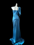 Green/blue/pink simple fashion elegant sweetheart neckline one shoulder long satin sexy slit floor-length ball gown evening dress prom dress HZ1023