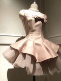 Pink Sweet Cute Elegant Short Tulle Satin Bow Decoration Homecoming Dress Evening Dress Birthday Party Dress Prom Dress Prom Dress HZ1023