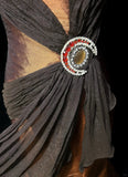 Brown Maillard Vintage Fashion Elegant Exquisite Beaded Strap Long Satin Floor Length Train Ball Gown Evening Dress Prom Dress HZ1023