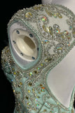Green Gorgeous Shiny Elegant Exquisite Gemstone Beaded Tulle Long Backless Ball Gown Evening Gown Party Dress Prom Gown HZ1023
