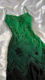 Green shiny fashion exquisite beading spaghetti straps long chiffon ball gown evening dress party dress HZ1023
