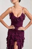 Purple Elegant Sexy Spaghetti Strap Ankle Length Chiffon Ruffle prom Evening Dress Party Dress HZ1023