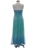 Blue shiny fashion gradient gold spray retro elegant sling long tulle prom dress evening dress party dress HZ1023