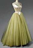 Yellow Green vintage fashion elegant tube top long tulle prom dress evening gown graduation party dress HZ1023