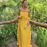 Red/Yellow a-line ruffled long Chiffon ball gown prom dress evening dress wedding guest party dress HZ1023