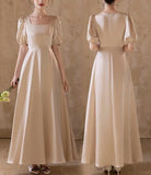 Champagne Elegant Fashion Long Satin Ball Gown Evening Dress Party Dress Bridesmaid Dresses Prom Dress Wedding Mother of the Year Dress HZ1023