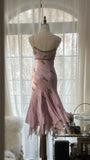Pale Pink Elegant Fashion Sophisticated Beaded Sweetheart Neck Spaghetti Straps Long Chiffon Ruffled Homecoming Dress Prom Dress Evening Dress Birthday/Vacation Party Dress Prom Dress HZ1023