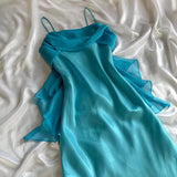 Blue fashion elegant spaghetti straps long chiffon elegant ball gown evening dress party dress HZ1023