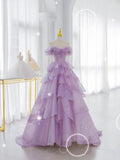 Purple Fairy Gorgeous Elegant Fashion A-Line Off-the-shoulder Long Tulle Ball Gown Evening Dress HZ1023