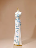 White Luxury Gorgeous Shiny Unique Fashion Elegant Exquisite Floral Bamboo Beads Sequins Suspender Long Ball Dress Evening Dress Bridal Wedding Reception Dress Prom Dress HZ1023