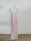 Pink Shiny Fashion Long Mermaid Sparkling Slim Fit Sequin Ball Gown Evening Dress Birthday Party Dress Prom Dress HZ1023