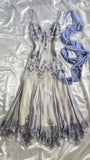 Light Purple Elegant V-neck Exquisite Beaded Appliques Long Tulle Mermaid Ball Gown Evening Dress Birthday Costume Party Dress HZ1023