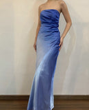 Blue fashion gradient exquisite beading elegant spaghetti straps long satin ball gown evening dress party dress prom dress HZ1023