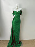 Burgundy Simple Fashionable Elegant Long Sequined Floor-length Sexy Slit Ball Gown Evening Gown Prom Gown HZ1023