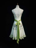 Light Green Spring Summer New Style Retro Fashion Elegant Exquisite Rhinestone Beads Floral Short Tulle Homecoming Dress Birthday Party Dress Prom Dress Evening Dress Prom Dress HZ1023