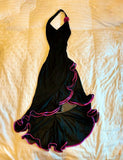 Black elegant flower sling long purple flowing ruffled prom dress evening dress dance dress HZ1023