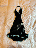 Black elegant fashion blue floral lace suspender long chiffon cute ruffles evening dress party dress HZ1023