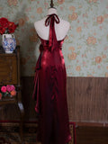 Yellow/Green/Burgundy Shiny Elegant Delicate Floral Backless Long Ball Dress Evening Dress Birthday Party Dress HZ1023