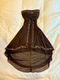 Brown Vintage Floral Tube Top Mid-Length Chiffon Homecoming Dress Prom Dress Evening Dress Birthday Party Dress HZ1023