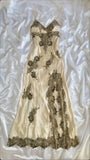 Champagne color gorgeous fashion exquisite beaded lace spaghetti strap long satin ball gown evening dress party dress HZ1023