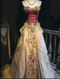Red gorgeous delicate floral lace long floor-length tulle ball gown evening dress HZ1023