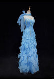 Blue gorgeous shiny elegant exquisite colorful beaded tulle long mermaid slim ball gown evening dress party dress prom dress legend of the blue sea HZ1023