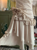 Stunning Champagne Sweet Cute Short Irregular Floral and Irregular Hem Chiffon Satin Homecoming Dress Evening Dress Birthday Party Dress Prom Dress Prom Dress HZ1023