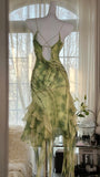 Green Romantic Elegant Exquisite Beaded Backless Long Chiffon Ruffle Homecoming Dress Prom Dress Evening Dress Birthday Vacation Party Dress HZ1023